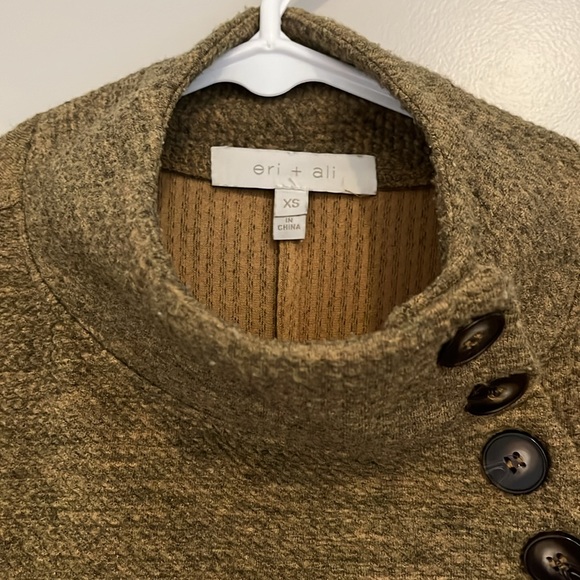 Anthropologie Mock Neck Green Pullover Sweater Bell Sleeve Button Detail - Picture 4 of 6